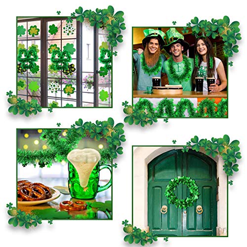 Dilunave 6 Pieces St. Patrick's Day Shamrocks Garlands Shamrocks Wire Garland Irish Green Tinsel Wreath Hanging Garland Banner for St. Patrick's Day Party Home Wall Decorations - Thumbnail 3
