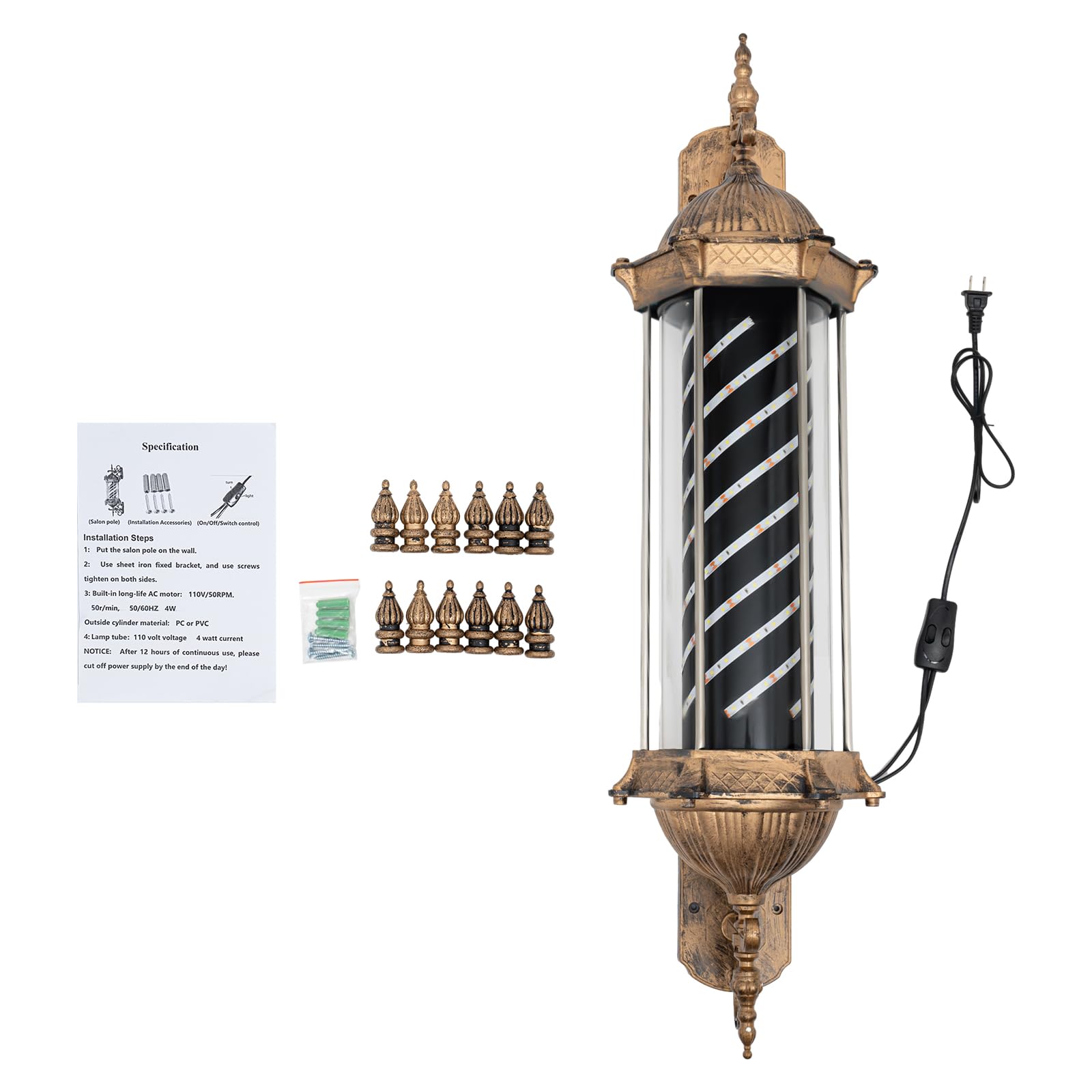バーバーショップスタイル壁掛けランプ Amazon.com: TFCFL 110V Barber Rotating Light,Barber Pole Retro