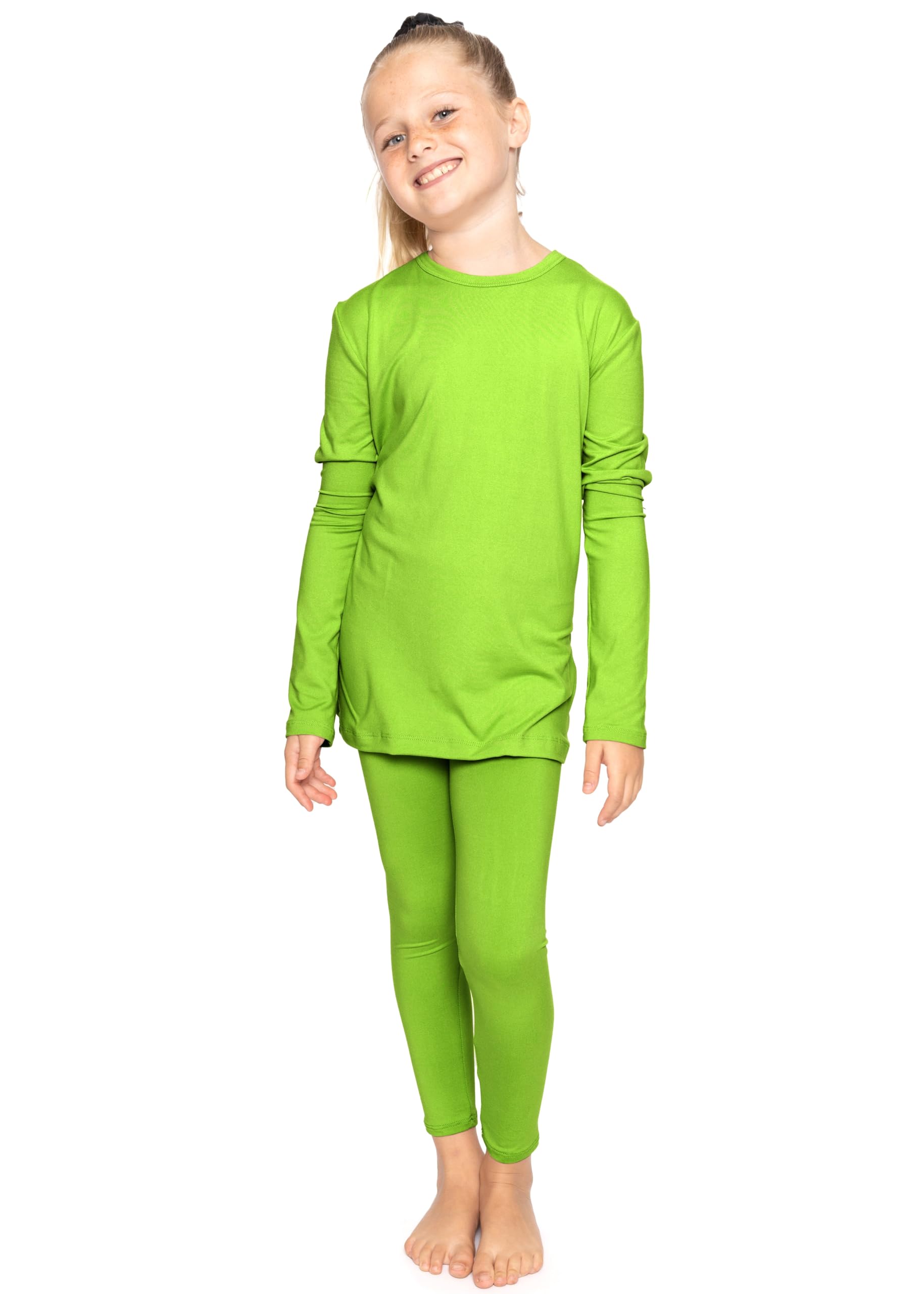 STRETCH IS COMFORT Girls 2 Piece Hoodie Short Sleeve Long Sleeve Crew Neck Top and Leggings Set Kids Thermals Underwear Set