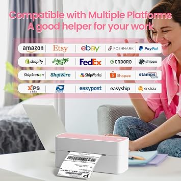 Phomemo 241BT Bluetooth Thermal Shipping Label Printer 4X6 - Wireless Thermal Label Printer for Shipping Packages + 2 Inch Pink Circle Thermal Sticker Labels 750