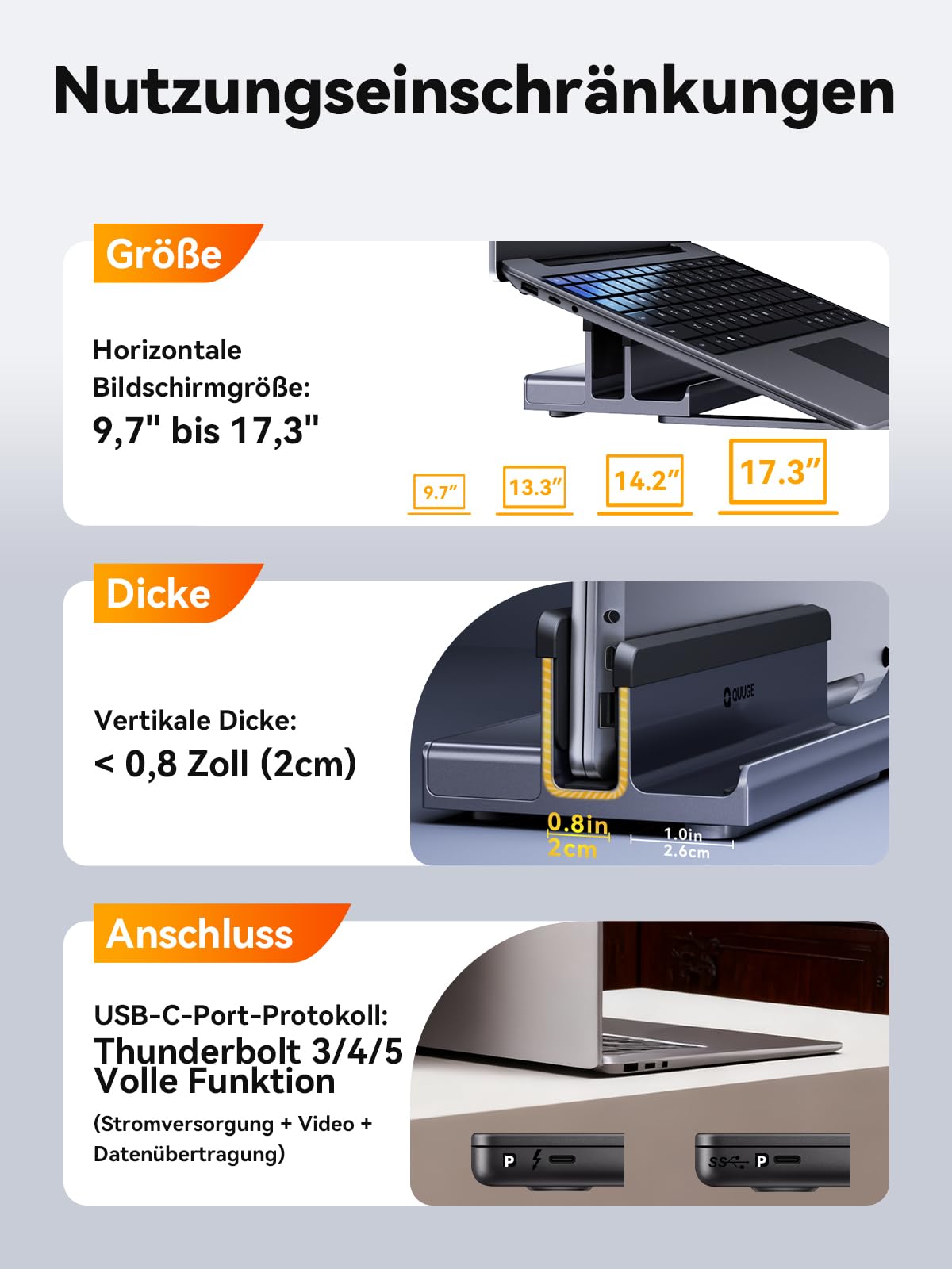 QUUGE Laptop Dockingstation, Dual 4K HDMI, RJ45 LAN und 100W PD fürs Büro | 100W PD Eingang, Gigabit Ethernet, 5 Gbps Daten, vertikale Aufstellung, Dreifachbildschirm, für Laptop- und Desktop-Workflows