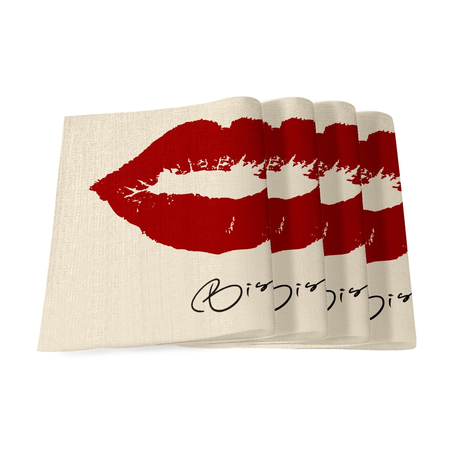 Sets de table en lin haut de gamme 40x28,5 cm - Motif lèvres rouges raffiné