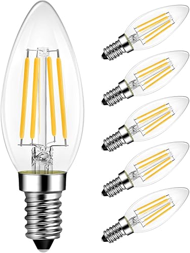 LVWIT Bombilla de filamento LED Edison B11 regulable equivalente a 60 W, base de candelabro E12 de 2700 K, luz blanca cálida para vela,