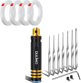 Model tool chisel with 7 blades (0.1/0.2/0.4/0.6/0.8/1.0/2.0 mm) and marking tape 6mm × 20m (4 rolls)(black)