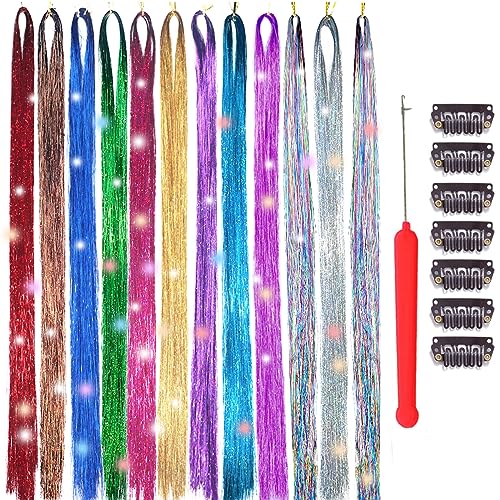 Alyboto Hair Tinsel Heat Resistant 12 Colors 3000 Strands Fairy Hair Tinsel Kit Glitter Tinsel Hair Extensions 48 Inch Sparkle Hair Tinsel Kit For Girls (12Color/3000Strands-Pack) #TOP7