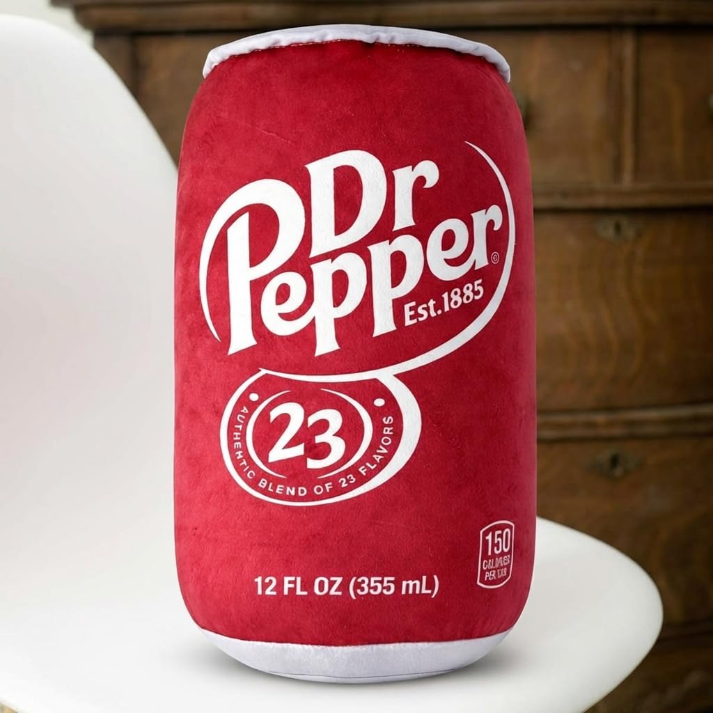 Dr Pepper Pillow – Soda Can Plush Pillow, Funny Gag Gift for Men & Women, Soft Decorative Cushion for Bedroom, Living Room & Couch