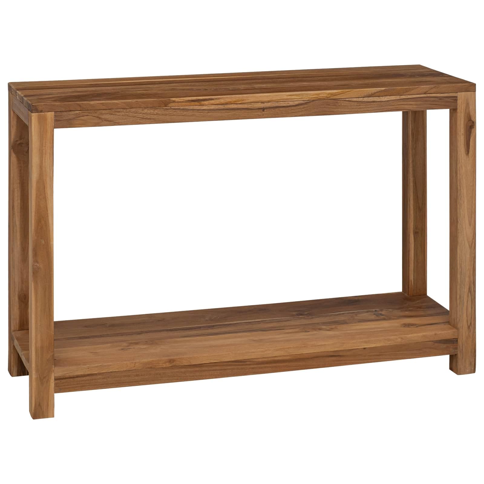 Tavolo consolle naturale, 110 x 35 x 75 cm, in legno massello di teak | Design rustico, molto spazio, facile da montare, facile da pulire con un panno umido