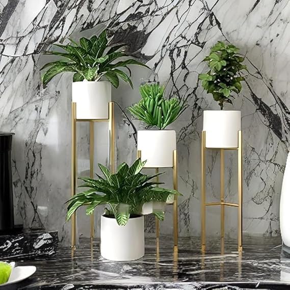CRAFTSMITH Metal Flower Plant Pots for Living Room, Bedroom | Tall Indoor Planters Pots Self Watering Rust-Free for Home Decor Living Room Set 3 (White) (B0CT669XYF) Amazon Price History, Amazon Price Tracker