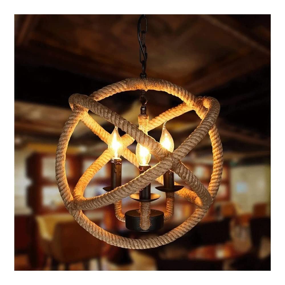 Lustre industriel ajustable en corde de chanvre et métal noir rétro