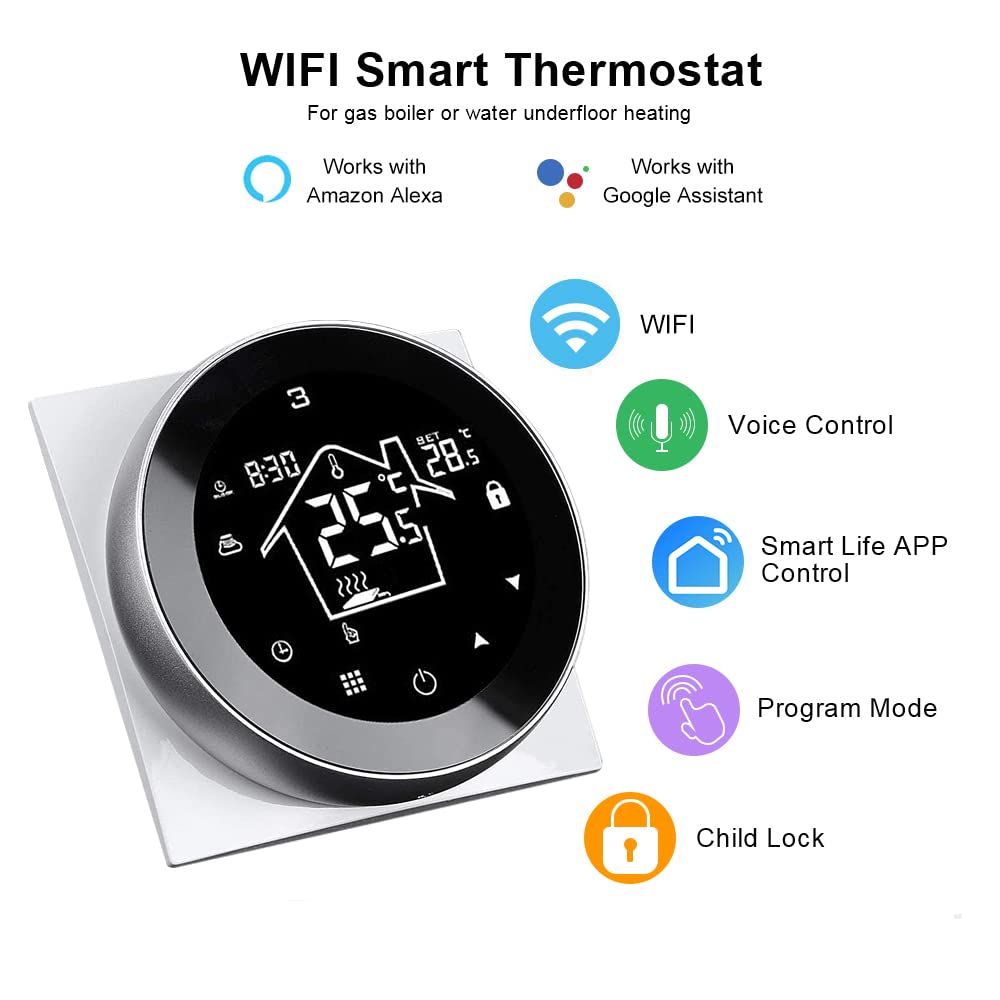 KETOTEK Termostat WiFi do ogrzewania podłogowego 3A, inteligentny termostat Tuya, kompatybilny z Alexa/Google Assistant/Smart Life, termostat programowalny