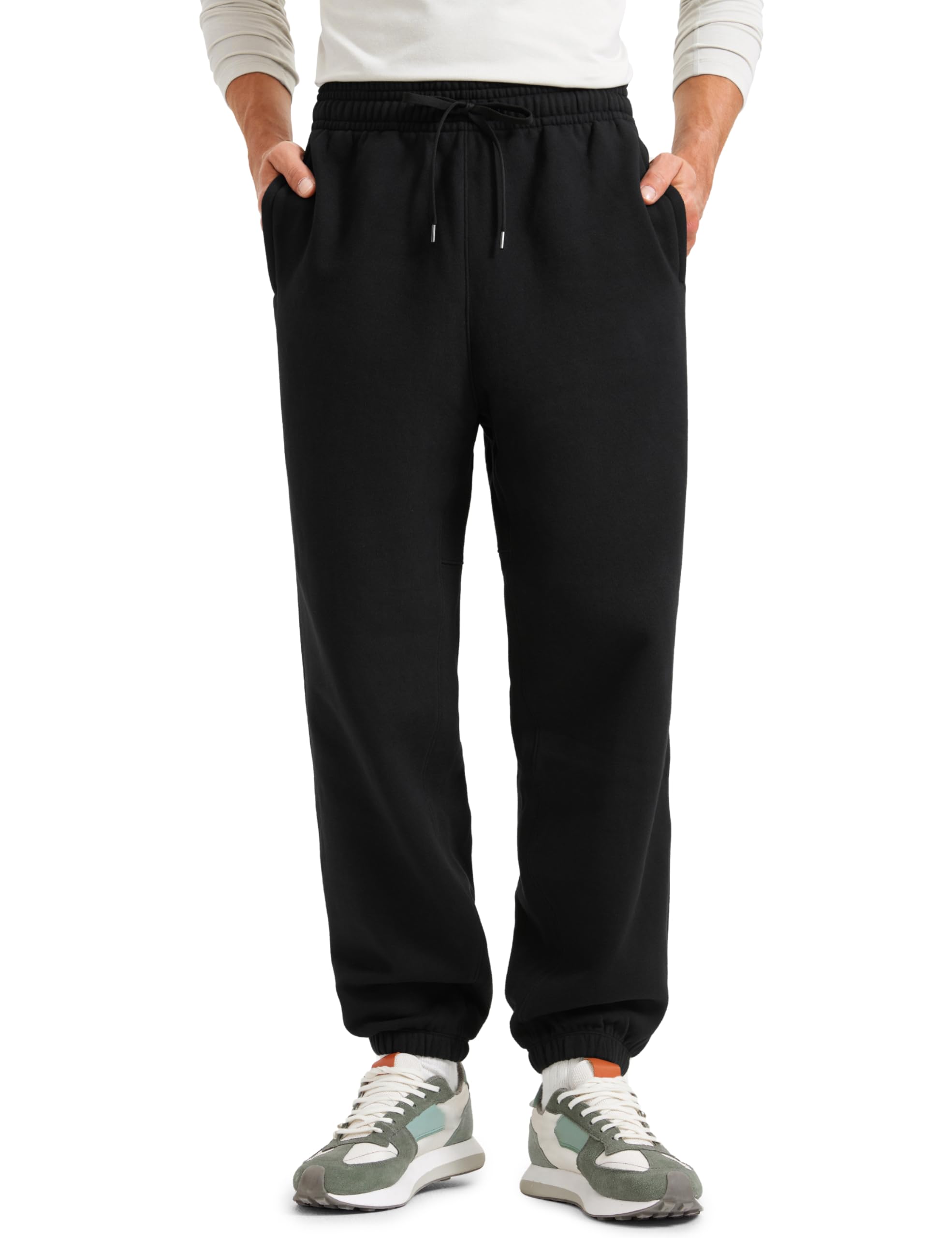 CRZ YOGA Cotton Fleece Lined Relaxed Sweatpants for Men 32" - Loose Lounge Casual Bottom Sweat Pants with Zipper Pocket
