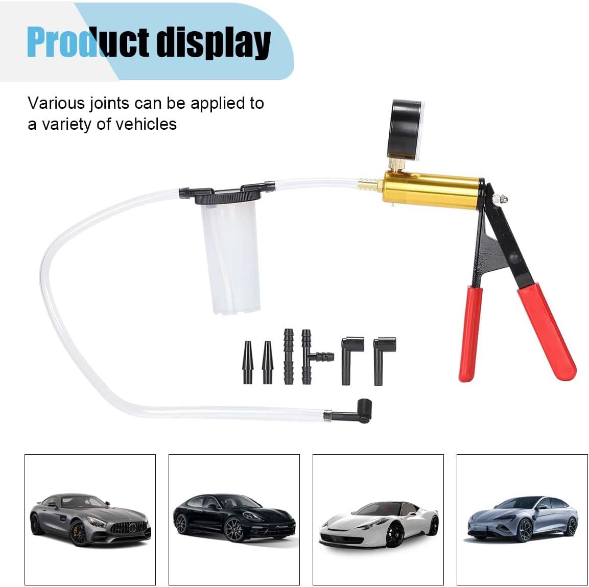 LAINLOY 2 in 1 Brake Bleeder Kit, Brake and Clutch Bleeding System, Brake Fluid Bleeder Kit with Adapters, Handheld Vacuum Pump, Protected Case, Car Vacuum Pump Test Set for Most Cars