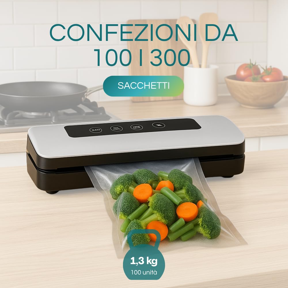 300 Buste Sottovuoto per Alimenti Sacchetti goffrati misura 25x35 cm, spessore 85 Micron, per la Conservazione degli Alimenti e Cottura Sottovuoto