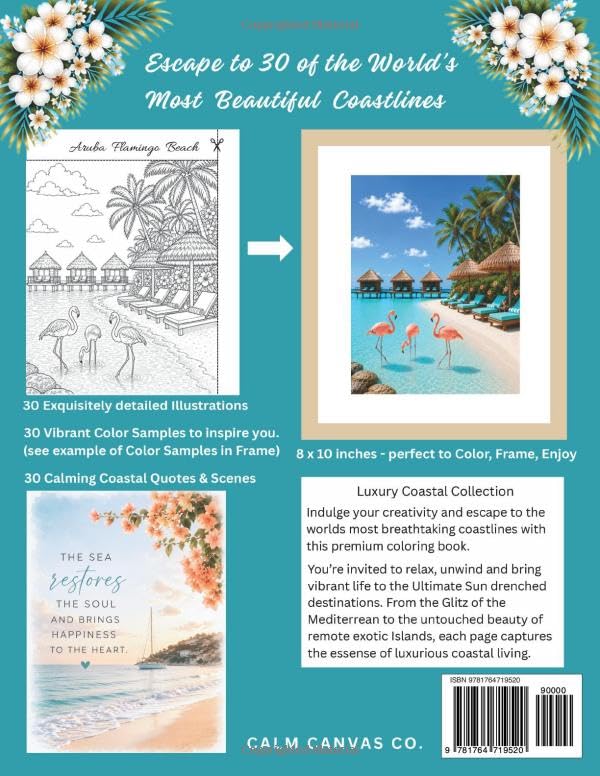 Relaxing Coloring Book with Luxury Coastal Scenes: Adult Coloring Book with 30 Color Samples to inspire you | Mediterranean Coastal Living | Relax, ... | Gifts for All Ages, Seniors & Beginners image 3