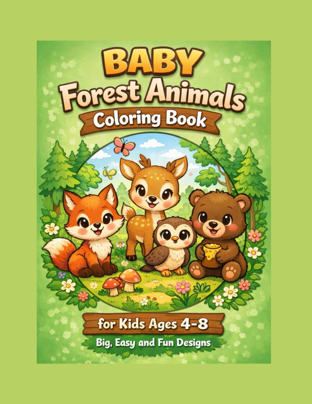 Baby Forest Animals Coloring Book for Kids Ages 4–8: Cute Woodland Babies with Big, Easy and Fun Designs