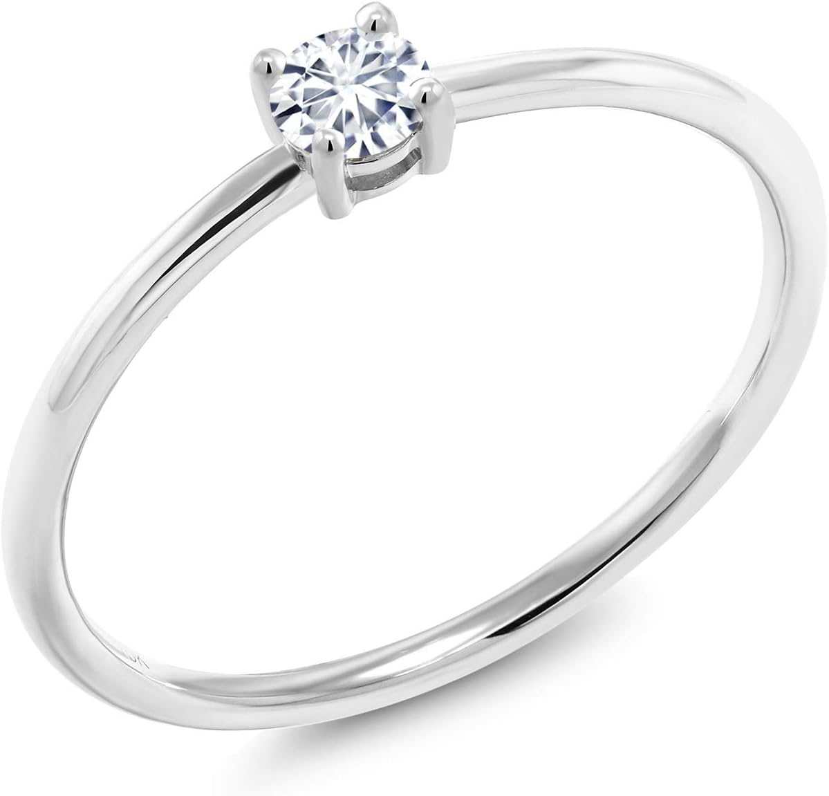 Gem Stone King 10K White Gold 3.5MM Round Gemstone Birthstone Solitaire Engagement Ring | Wedding Anniversary Promise Ring For Women | Available In Size 5, 6, 7, 8, 9