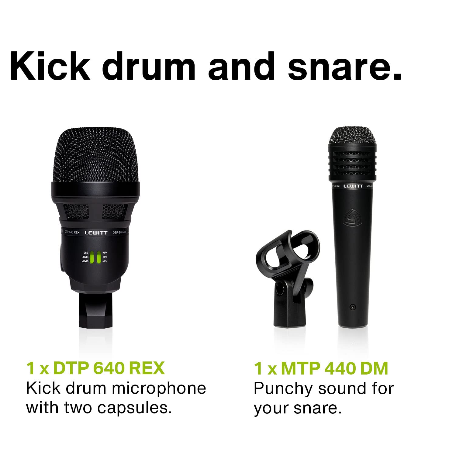 LEWITT Drum Mikrofon Set BEATKIT PRO für Live und Studio inkl. Zubehör | 7-teiliges Set mit Kick, Snare, 3 Tom Mikrofonen und Stereopaar Overheads - inkl. Zubehör und Transportkoffer
