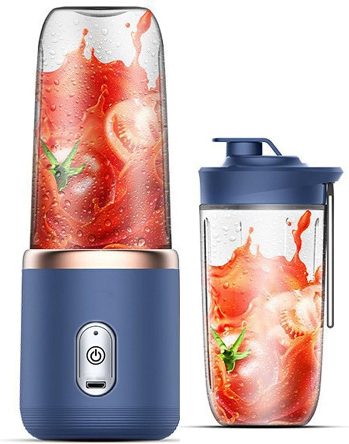Portable 400ml Mini Juice Blender, Fruit Juicer Mixer, Rechargeable Personal Smoothie Maker with 6 Blades for Shakes & Travel Cup with Extra Cup (Blue)