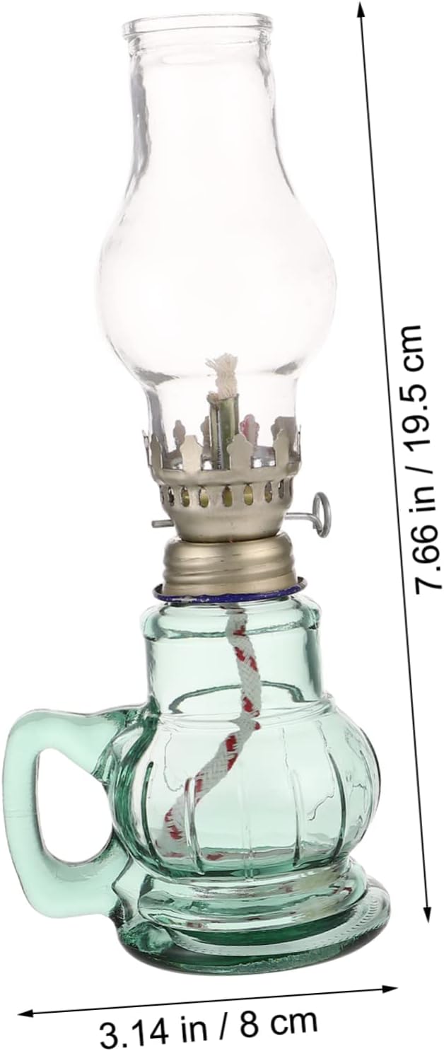 Vintage Glass Kerosene Lamp with Adjustable Wick and Windproof Design for Home Indoor Use Thickened High Temperature Cover Retro Decorative Oil Lantern for Kitchen Living Room