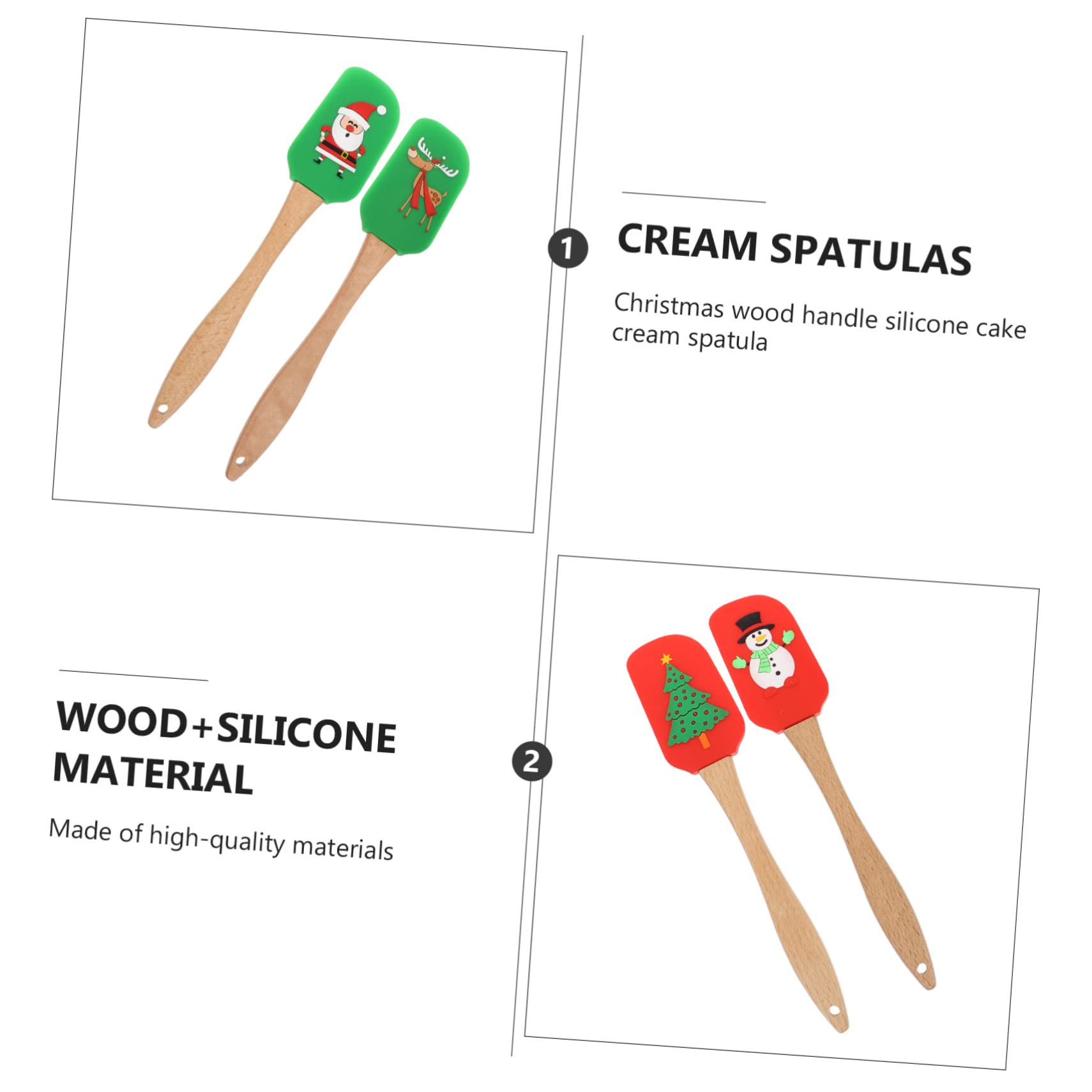 4piezas Raspador De Silicona Para Pasteles Espátula De Kit De Herramientas De Cocina Diseño Navideño Colores Mezclados