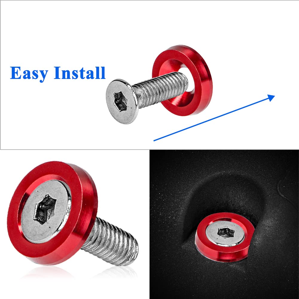 M6 x 18mm Anodized Aluminum Washer and Bolt Kit – 20-Piece Set for Fender Flares, Bumper, Mud Flaps, License Plate, Engine Bay Fasteners Dress Up Projects (Red)