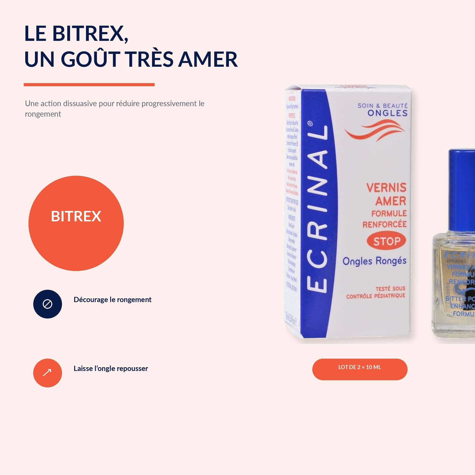 ECRINAL | Smalto Amaro per Unghie | Aiuta a Contrastare l'Abitudine di Mangiare le Unghie | Formula Invisibile | Favorisce la Ricrescita | Per Bambini dai 3 Anni e Adulti | 10 ml