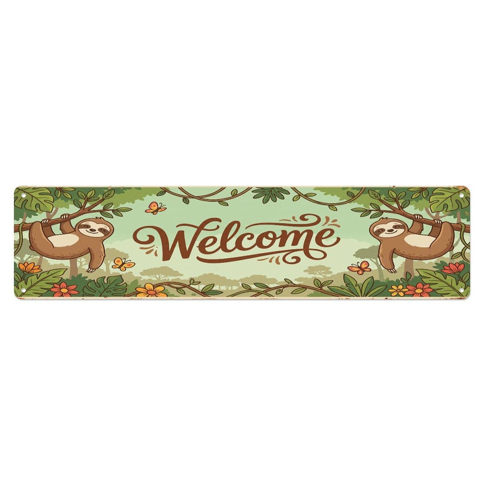 Vintage Welcome Sloth Branch Metal Tin Sign