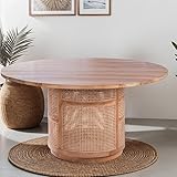 Mesa de comedor redonda de teca y ratán de 150 cm colonial – 150 x 150 x 75 cm