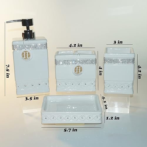 Miniatura 10 de Juego de 4 accesorios de baño, set de regalo de cerámica, dispensador de jabón, soporte para cepillos de dientes, vaso y jabonera, decoración del
