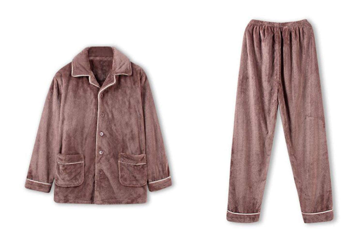Pijamas Pijama para Hombre, Pijamas,Mobiliario for el hogar de Franela Gruesa y cálida de otoño e Invierno,Solapa de Color sólido con un cómodo Conjunto de Pijama