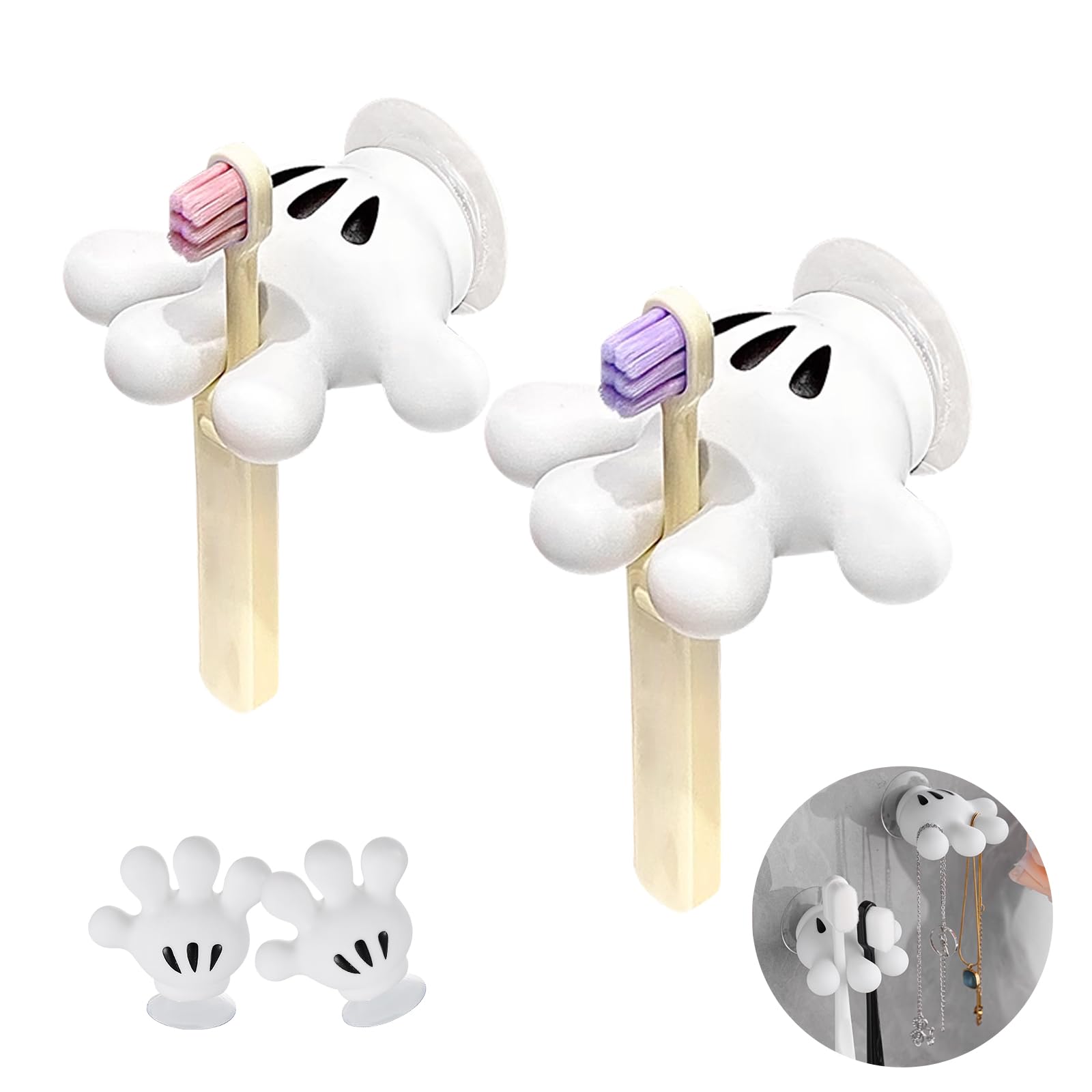 2Pcs Cute Hanging Toothbrush Holder?Suitable for Bathroom Kitchen Office Multifunctional Decoration?Reusable Seamless Sticky Suction Cup Hooks for Family?Kids