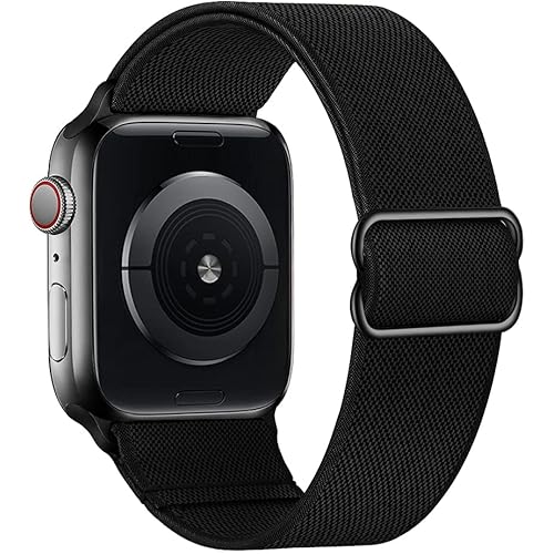 SIRUIBO Stretchy Nylon Solo Loop Bands Compatible with Apple Watch 42mm 44mm 45mm, Adjustable Stretch Braided Sport Elastics Women Men Strap Compatible with iWatch Series 7/6/5/4/3/2/1 SE, Black