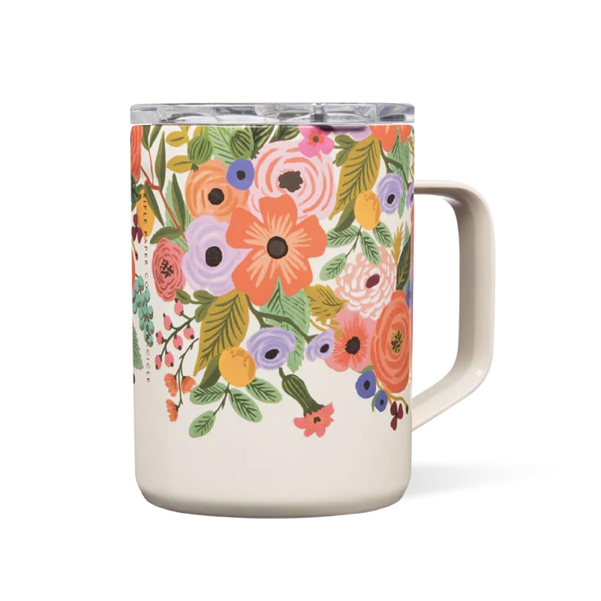 Corkcicle x Rifle Paper Co. Triple Insulated Coffee Mug with Lid & Handle - Keeps Beverages Hot for 3+ Hours - Gift for Mom - Great for Mother's Day or Christmas - 16 oz - Garden Party