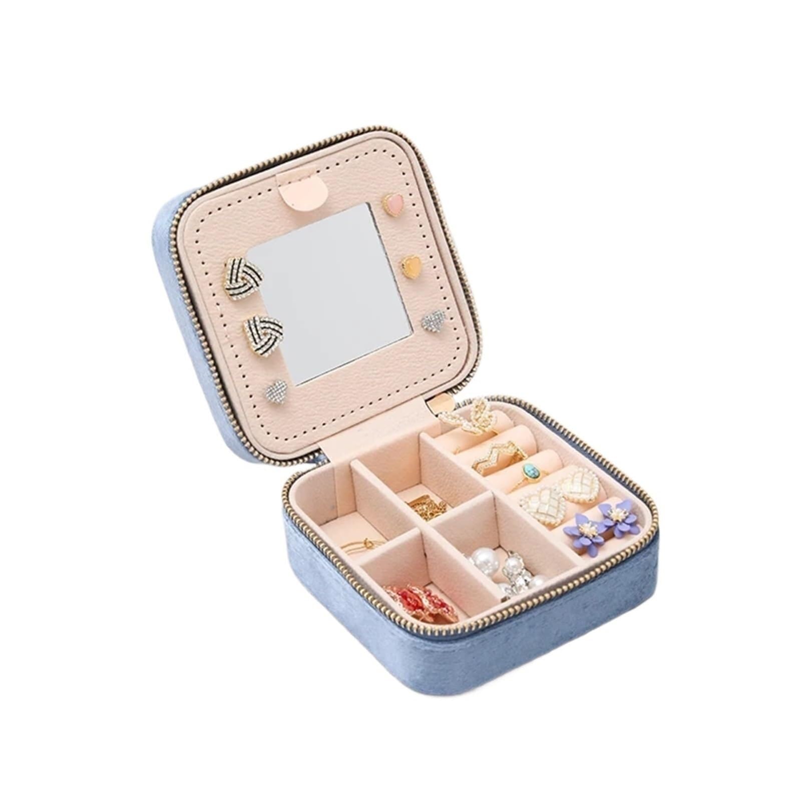 ZHAOQIN Jewellery Box Women's Organiser Necklace Rings Earrings Travel Portable Zipper Case(Blue)