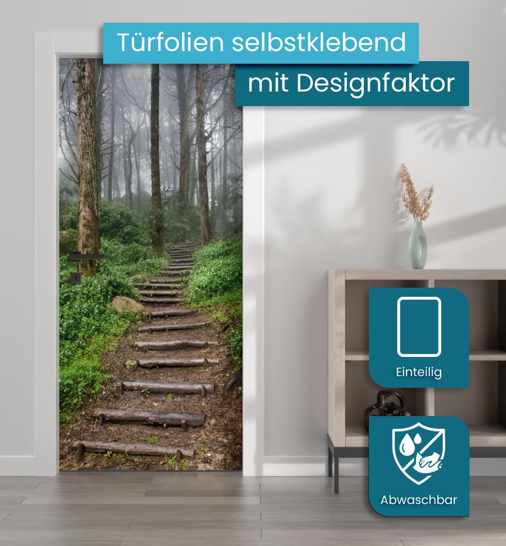 MyMaxxi Türtapete selbstklebend - Einteilige Türfolie 90x200 cm - Motiv: Waldweg Türklebefolie zum verschönern & bekleben der Tür - Türaufkleber aus Klebefolie