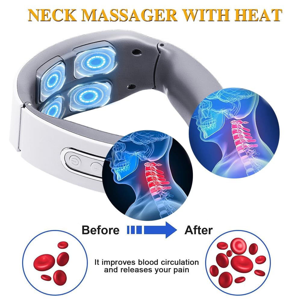 MAOYING Masajeador de Cuello con Función de Calor, 6 modos y 9 intensidades, terapia de calor a 42 °C, impulsos eléctricos contra dolores y tensiones, portátil y recargable