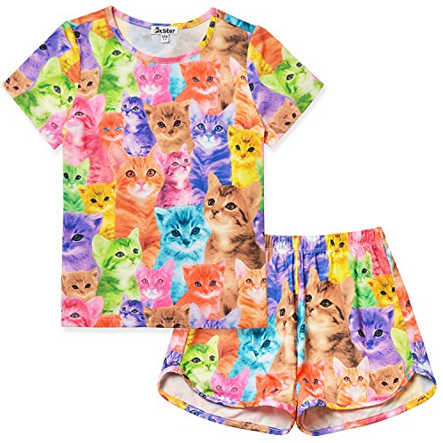 Jxstar Classic Girls Short-Sleeved Pajamas Two-Piece Summer Pj Sets 3-13Y