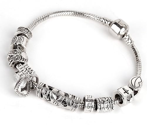 Miniatura 2 de RUBYCA Cuentas sueltas de color plateado tibetano y 1 pulsera europea de 8.3 pulgadas