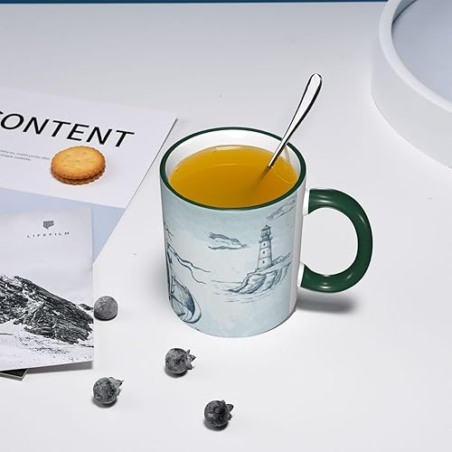 Miniatura 7 de Taza de café de cerámica con asa, diseño de brújula náutica vintage, ancla y ola del mar, tazas de té para café, tazas para café, tazas de beber,