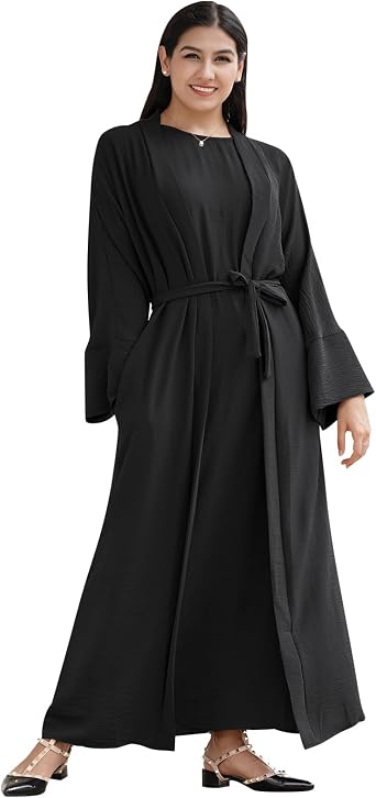 IWEMEK Muslim Dress for Women Pakistani Kaftan Abaya Robe Ramadan Islamic Prayer Dress Dubai Turkish Arabic Clothes with Belt