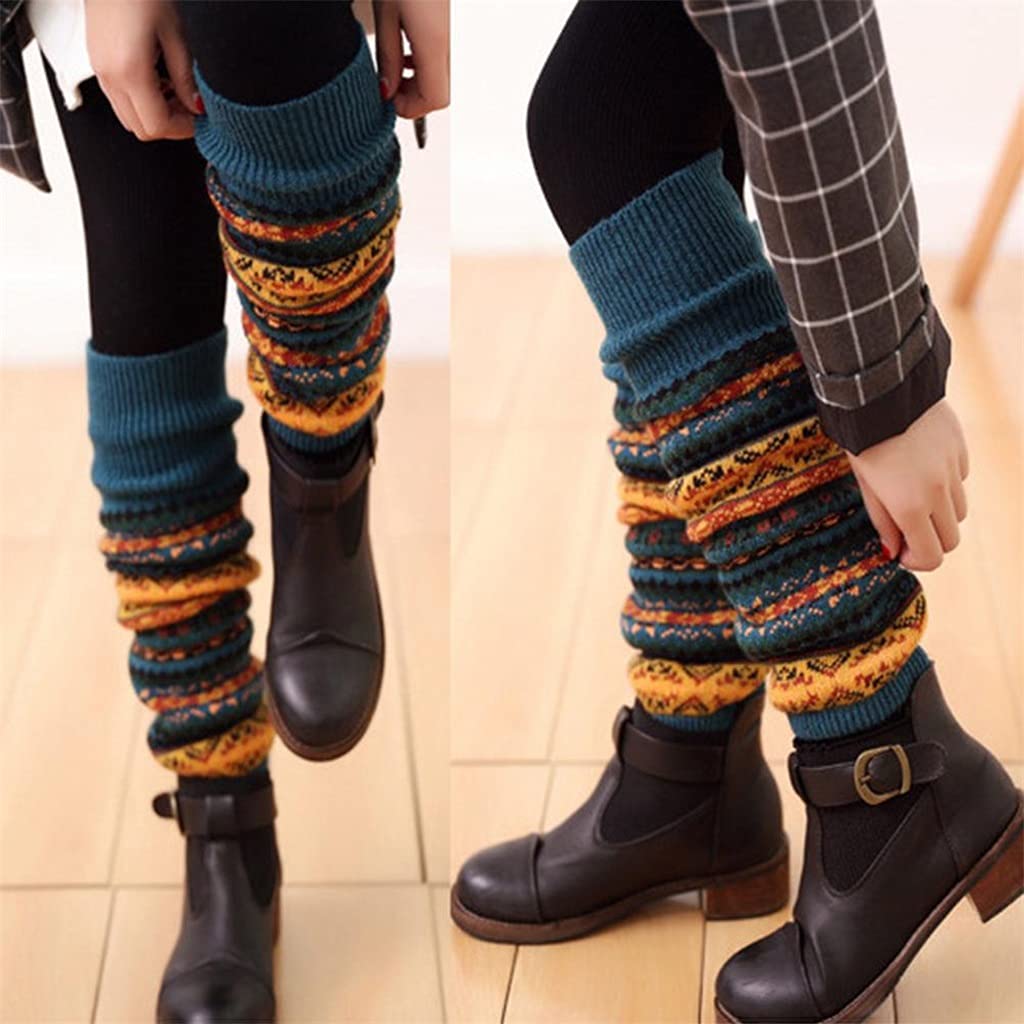 ACiyD Moda Mujer Invierno Cálido Calentadores de Pierna Larga Bota hasta la Rodilla Calcetines de Ganchillo de Punto Calcetines Largos de Bota (Color : B, Size : One Size) (A One Size)