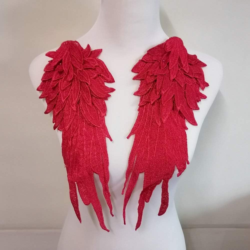 Par de alas de ángel rojas bordadas 40x16 cm