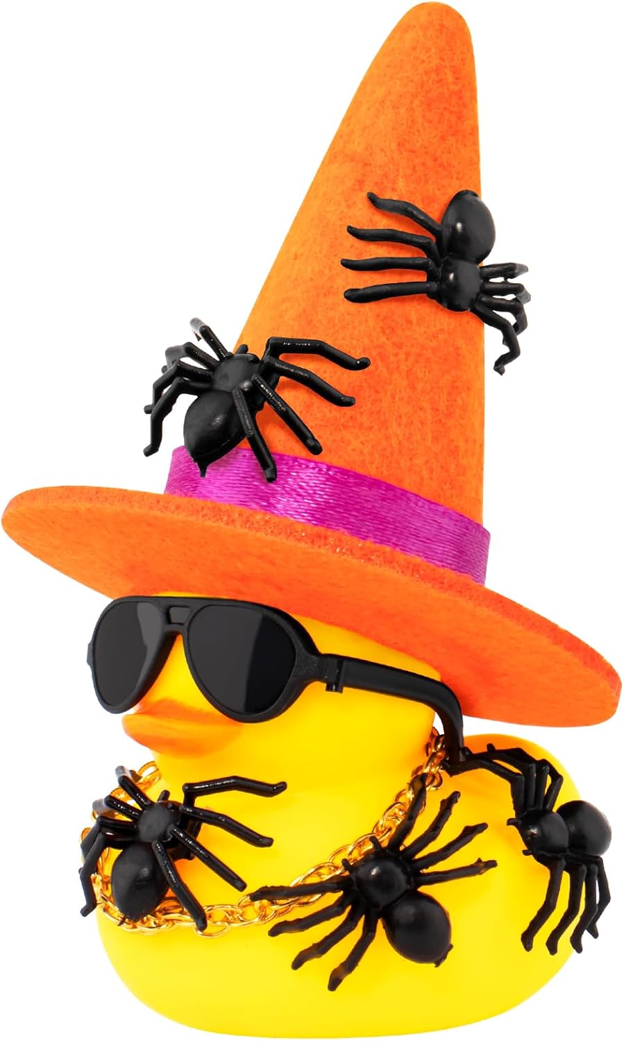 wonuu Spiders Rubber Ducks for Halloween, Car Dashboard Decorations Duck for Office Desk Ornament Accessories with Witch Hat Glasses Chain Spider (Orange)