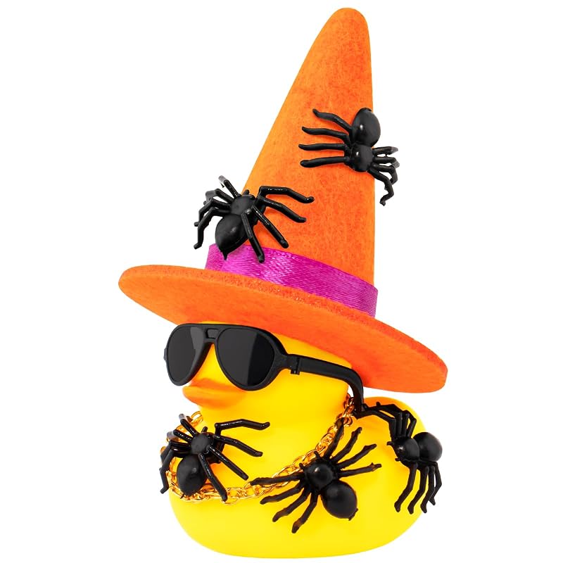 wonuu Pato de Borracha Decorativo para Carro e Mesa com Acessórios de Halloween Laranja