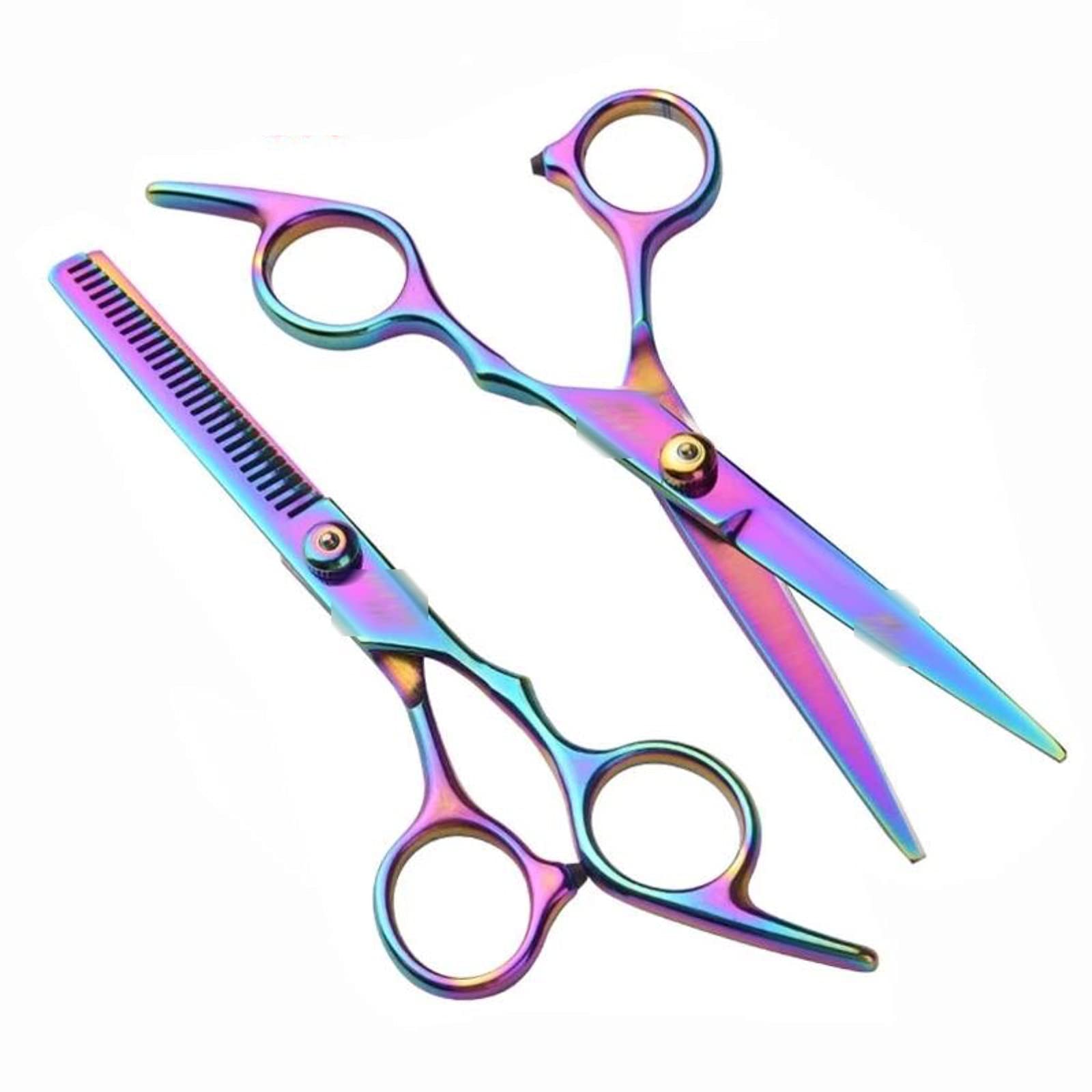 Haarschneideschere Doppelseitige dünnschere doppelte zähne dünner Schere, mischen texturing Haircut Farbe dünner Schere 6 Zoll Friseurschere/Haarschere (Color : Multicolor Cutting thinning)
