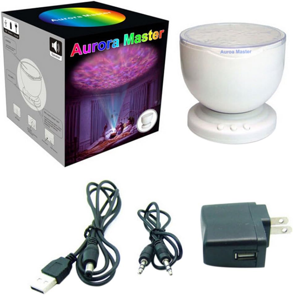 Teckey6th Aurora Sparkling Sea Waves Projector Sleeping Lamp Attached Inside Small Speaker Sound of Waves Best Healing Gift for a Good Dream