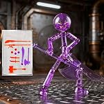 Transparent Posable Stickman Action Figure, 5.5" Assemble-Your-Own Model with Movable Joints & Armament Pack, Stop Motion Collectable for Display, Collectors Gift Desk Decor (Orange)
