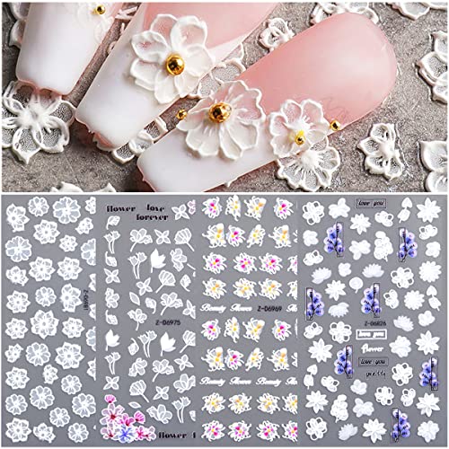 3D Fleurs Stickers Ongles Nail Art Autocollants Ongles Autoadhésif 5D Deco Ongle Nail Art Design Manucure 4 Feuilles Autocollantspour Bricolage Autocollant à Ongles Noel Cover