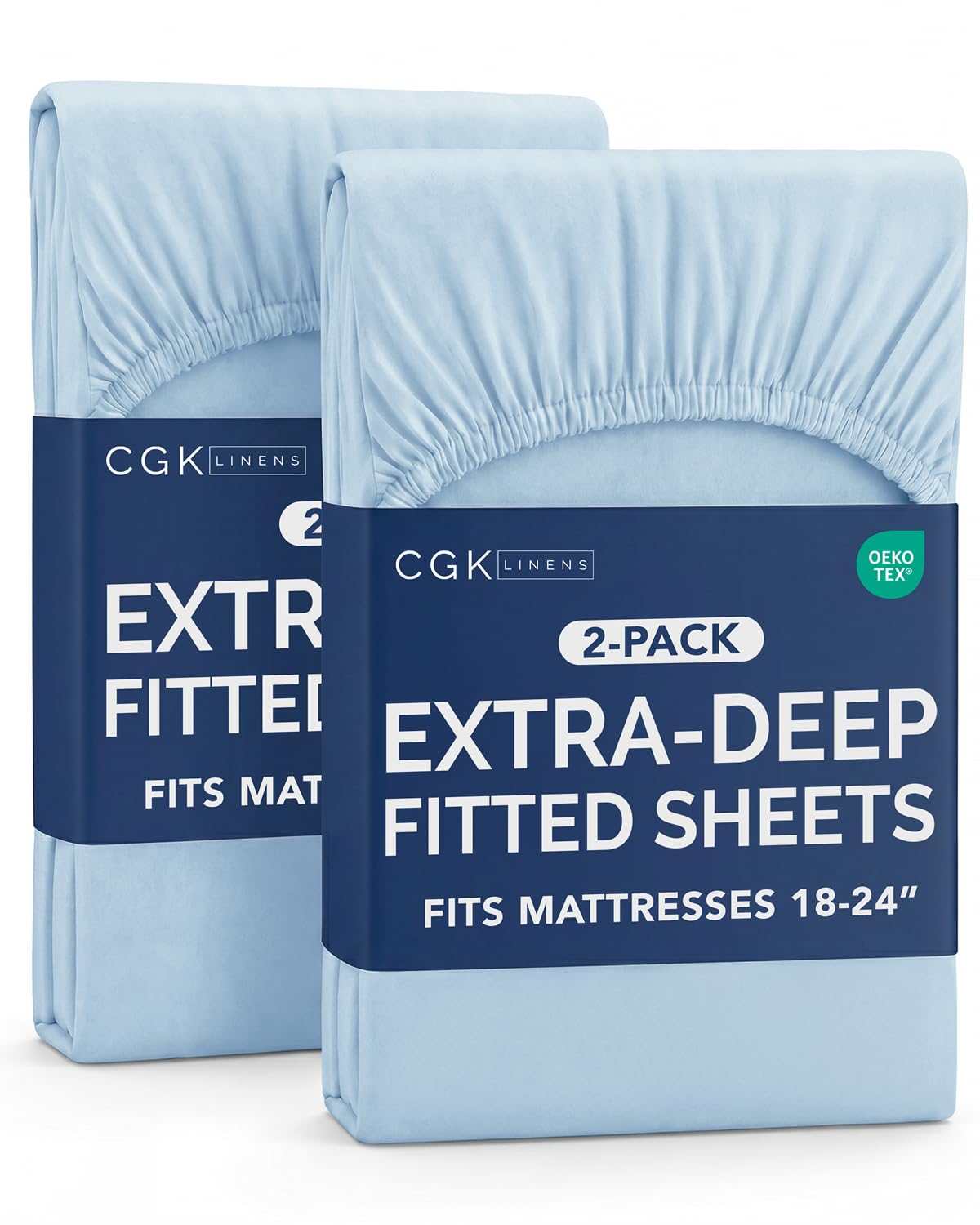 CGK Linens 2 Pack Extra Deep King Fitted Sheets - Sky Blue