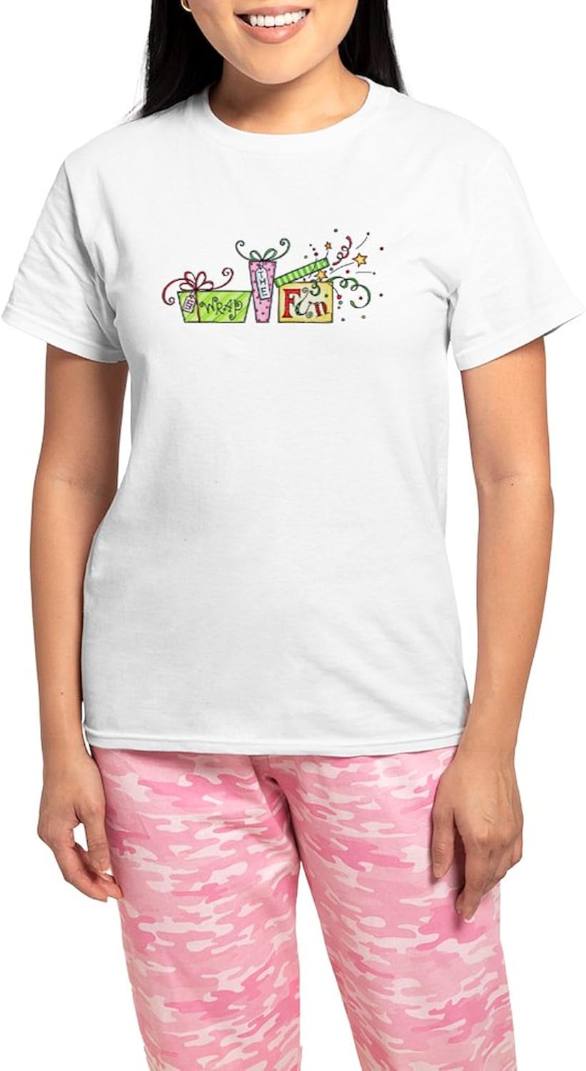 CafePress Unwrap The Fun Pajamas Women's Novelty Cotton Pajama Set, Comfortable PJ Sleepwear